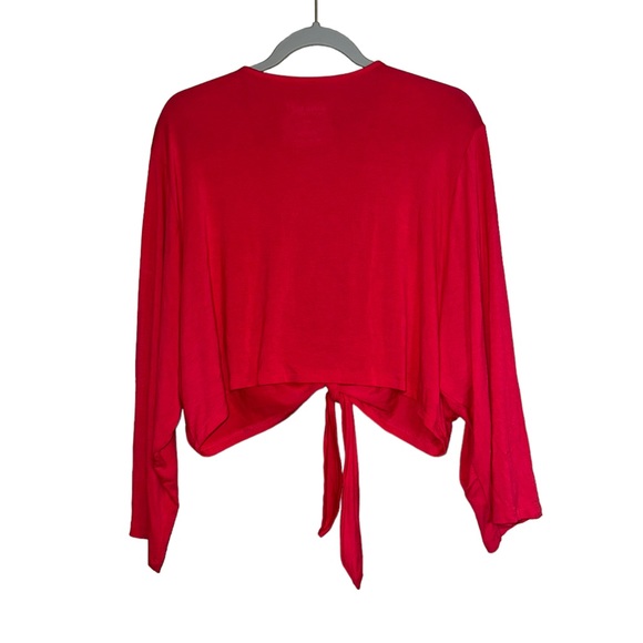 Torrid Super Soft Wear What You Love Knit Red Crop Long Sleeve Tie Blouse Size 4 - Picture 5 of 7
